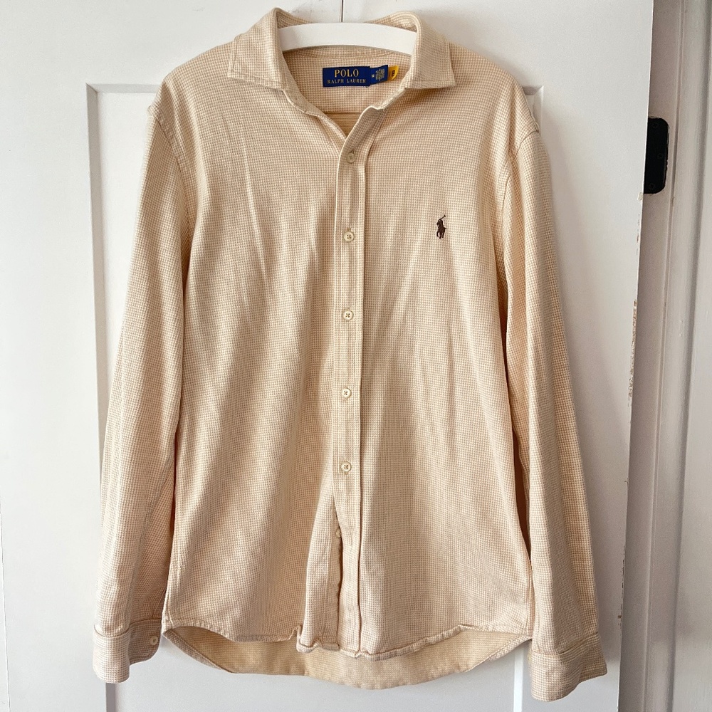 Polo Ralph Lauren Men’s Houndstooth Pattern Button Shirt Beige, Size M